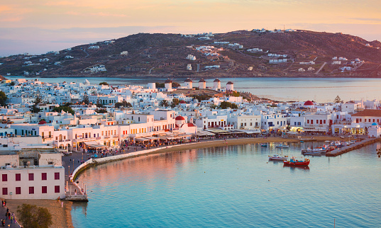Coucher de soleil à Mykonos en Grèce